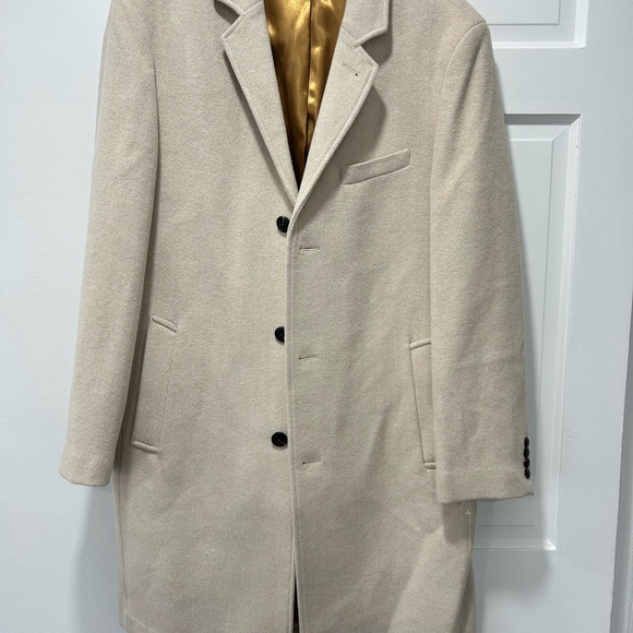 London Fog Signature Wool Blend Overcoat Beige Ecru Men 42L NWT $395